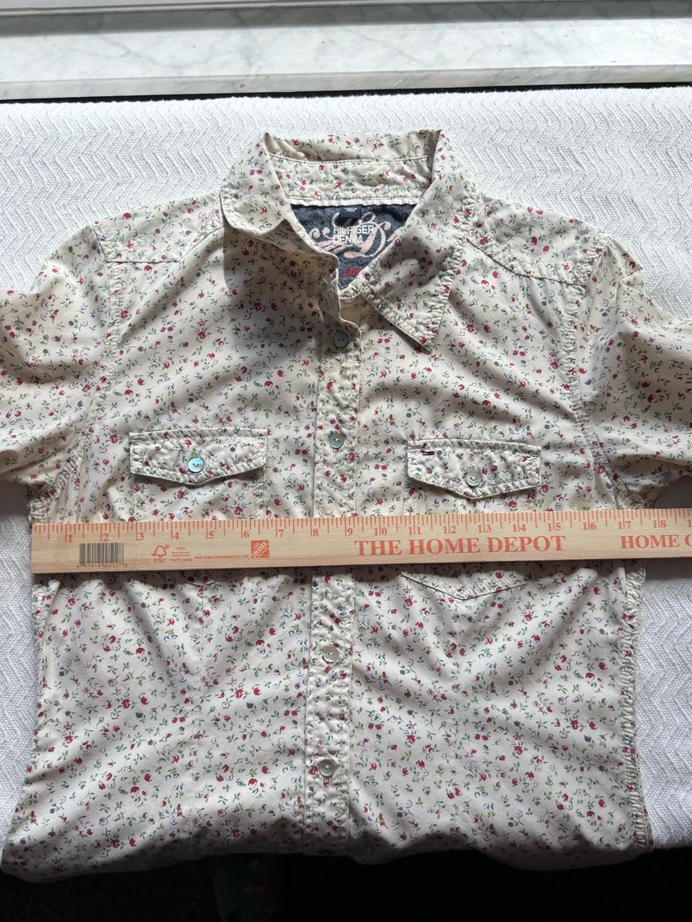 HILFIGER Denim Blue Red & White Vintage Floral Western Style Button Down Shirt L - Picture 10 of 12
